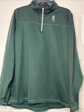 Browning XL Green 1/4 Zip Pullover Fleece Sweatshirt Buckmark Logo